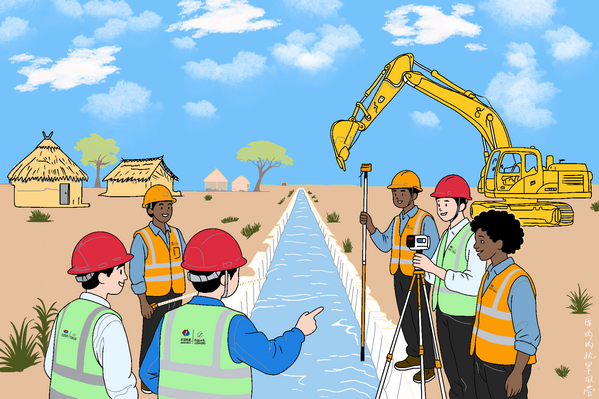 《中非青年齐建设 汩汩清水润民心》第四工程公司 库内内抗旱联营项目 李毅画.png